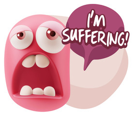 3d Rendering Sad Character Emoticon Expression saying I'm Suffer