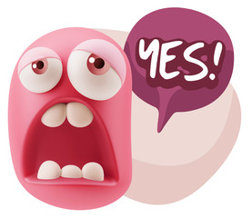 3d Rendering Sad Character Emoticon Expression saying Yes with C