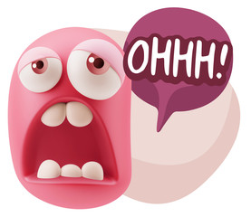 3d Rendering Sad Character Emoticon Expression saying Oh with Co