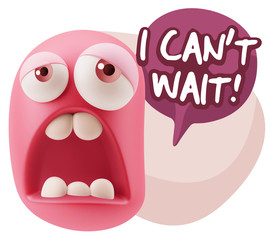 3d Rendering Sad Character Emoticon Expression saying I Can't Wa