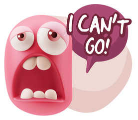 3d Rendering Sad Character Emoticon Expression saying I Can't Go
