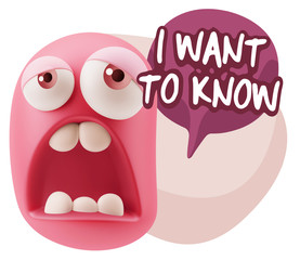 3d Rendering Sad Character Emoticon Expression saying I Want to