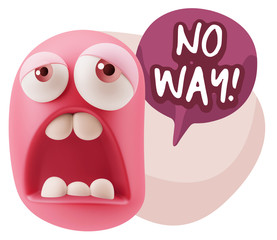 3d Rendering Sad Character Emoticon Expression saying No Way wit