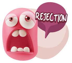 3d Rendering Sad Character Emoticon Expression saying Rejection