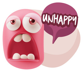 3d Rendering Sad Character Emoticon Expression saying Unhappy wi