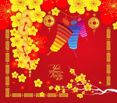 Happy Chinese new year 2017 card, Chinese lantern
