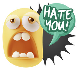 3d Rendering Sad Character Emoticon Expression saying Hate You w