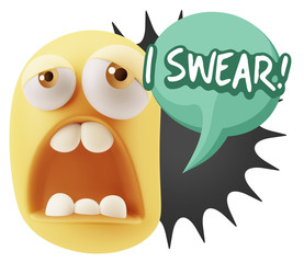 3d Rendering Sad Character Emoticon Expression saying I Swear wi
