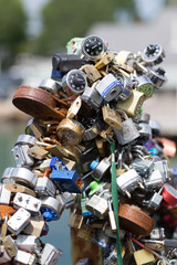 The love locks on the Kennebunkport, Maine bridge