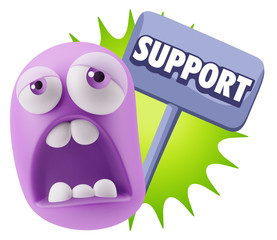 3d Rendering Sad Character Emoticon Expression saying Support wi