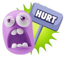 3d Rendering Sad Character Emoticon Expression saying Hurt with