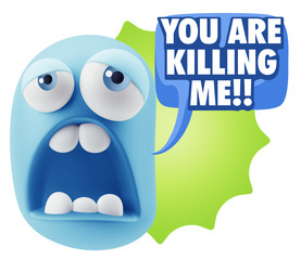 3d Rendering Sad Character Emoticon Expression saying You are Ki