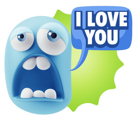 3d Rendering Sad Character Emoticon Expression saying I Love You