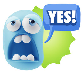 Obraz premium 3d Rendering Sad Character Emoticon Expression saying Yes with C