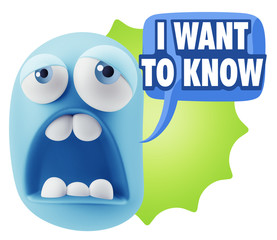 3d Rendering Sad Character Emoticon Expression saying I Want to