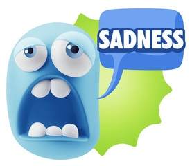 3d Rendering Sad Character Emoticon Expression saying Sadness wi