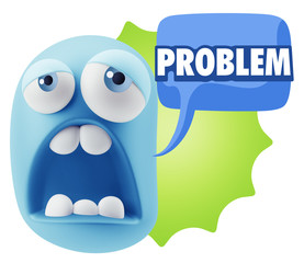 3d Rendering Sad Character Emoticon Expression saying Problem wi