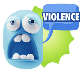 3d Rendering Sad Character Emoticon Expression saying Violence w