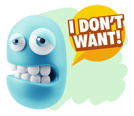 3d Rendering Sad Character Emoticon Expression saying I Don't Wa