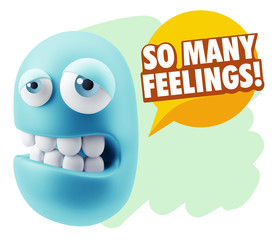 3d Rendering Sad Character Emoticon Expression saying So Many Fe