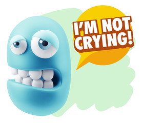 3d Rendering Sad Character Emoticon Expression saying I'm Not Cr