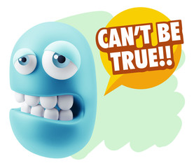 3d Rendering Sad Character Emoticon Expression saying Can't be T