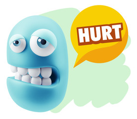 3d Rendering Sad Character Emoticon Expression saying Hurt with