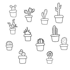 cactus doodle art ,hand drawn icons