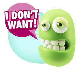 3d Rendering Sad Character Emoticon Expression saying I Don't Wa