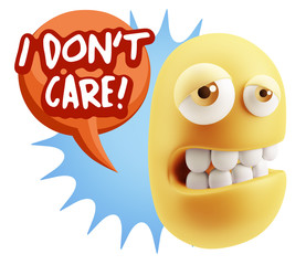 3d Rendering Sad Character Emoticon Expression saying I Don't Ca