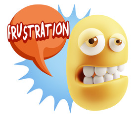 3d Rendering Sad Character Emoticon Expression saying Frustratio