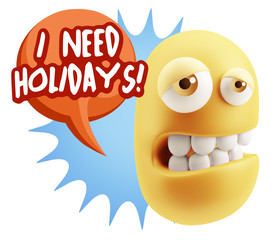 3d Rendering Sad Character Emoticon Expression saying I Need Hol