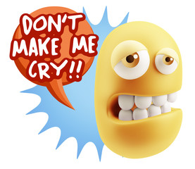 3d Rendering Sad Character Emoticon Expression saying Don't Make