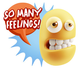 3d Rendering Sad Character Emoticon Expression saying So Many Fe