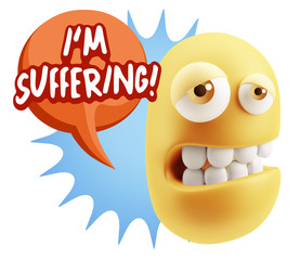 3d Rendering Sad Character Emoticon Expression saying I'm Suffer