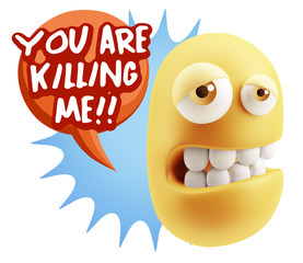 3d Rendering Sad Character Emoticon Expression saying You are Ki