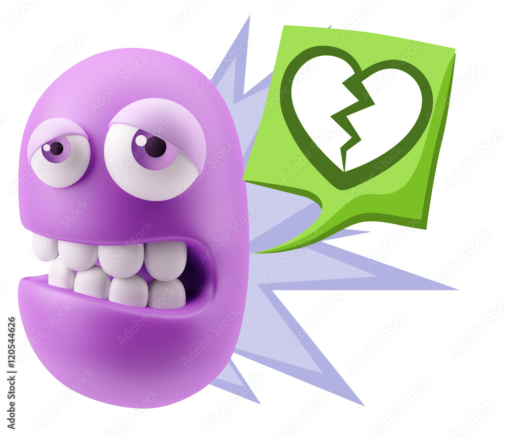 Poster 3d rendering sad character emoticon expression saying broken hea