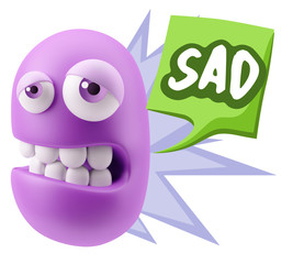 3d Rendering Sad Character Emoticon Expression saying Sad with C