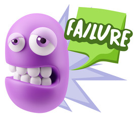 3d Rendering Sad Character Emoticon Expression saying Failure wi
