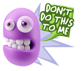 3d Rendering Sad Character Emoticon Expression saying Don't do t