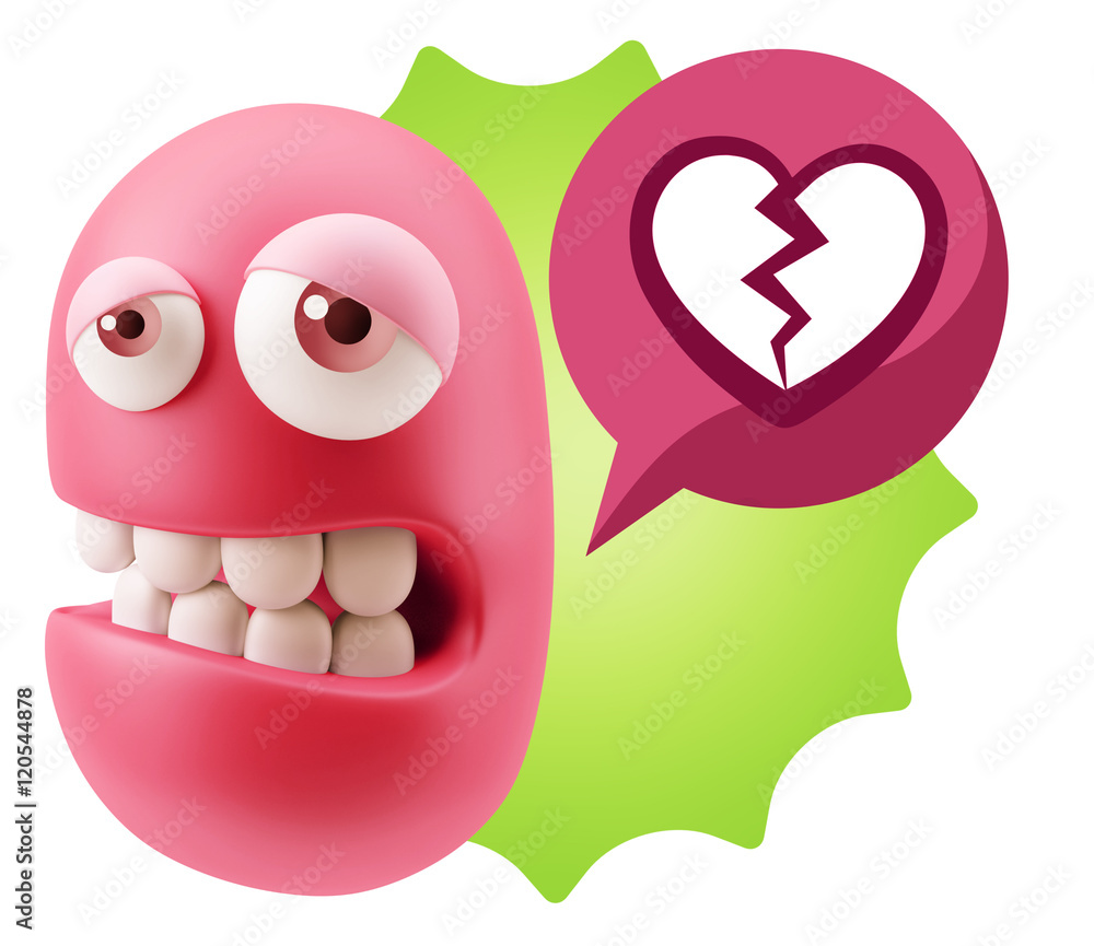 Poster 3d rendering sad character emoticon expression saying broken hea