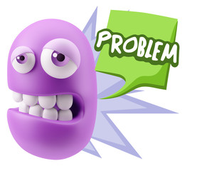 3d Rendering Sad Character Emoticon Expression saying Problem wi