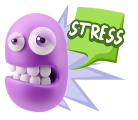 3d Rendering Sad Character Emoticon Expression saying Stress wit