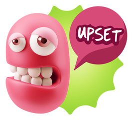 3d Rendering Sad Character Emoticon Expression saying Upset with