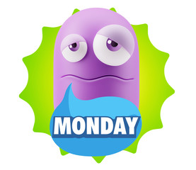 3d Rendering Sad Character Emoticon Expression saying Monday wit