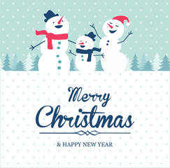 Christmas card with snowman family
