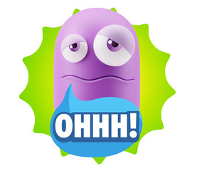 3d Rendering Sad Character Emoticon Expression saying Oh with Co