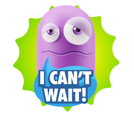 3d Rendering Sad Character Emoticon Expression saying I Can't Wa