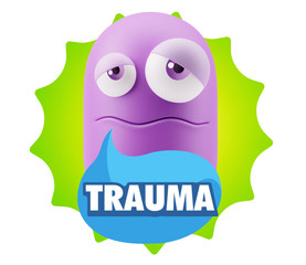 3d Rendering Sad Character Emoticon Expression saying Trauma wit