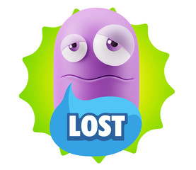 3d Rendering Sad Character Emoticon Expression saying Lost with